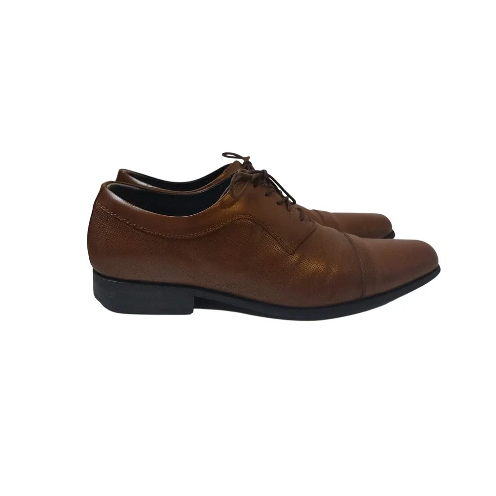 Arturo Calle Mens Brown Leather Cap Toe Perforated Oxford Dress Shoes Size EU 44